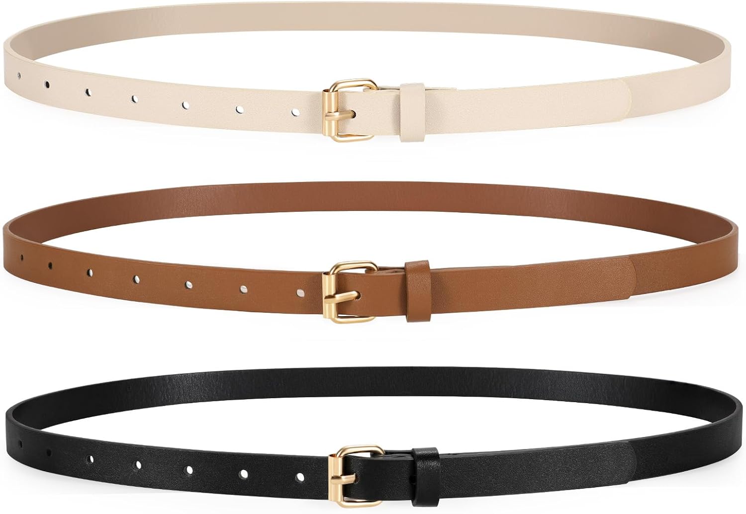 3 Pack Women Skinny Leather Belt for Jeans Pants Dress Ladies Thin Waist Belt with Gold Buckle โ image 6