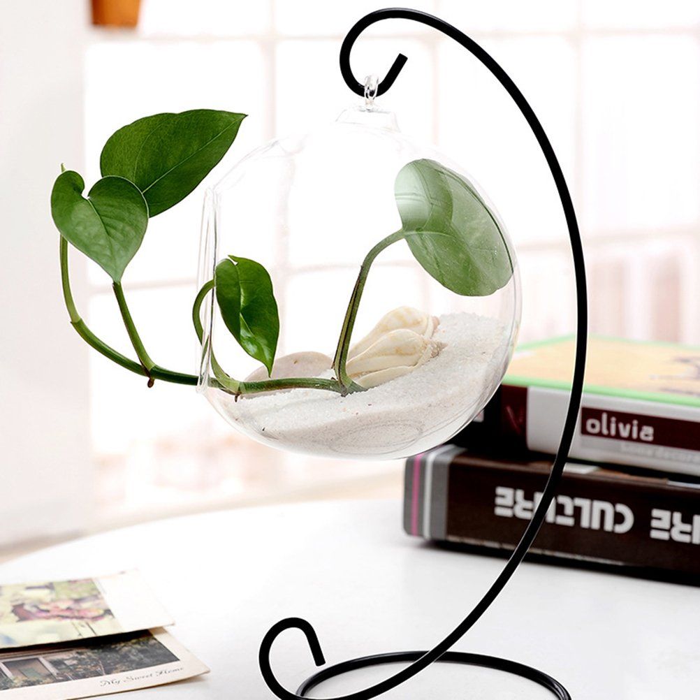 Ornament Display Stand Iron Hanging Stand Rack Holder for Hanging Glass Globe Air Plant Terrarium Witch Ball Christmas (Black) — image 2