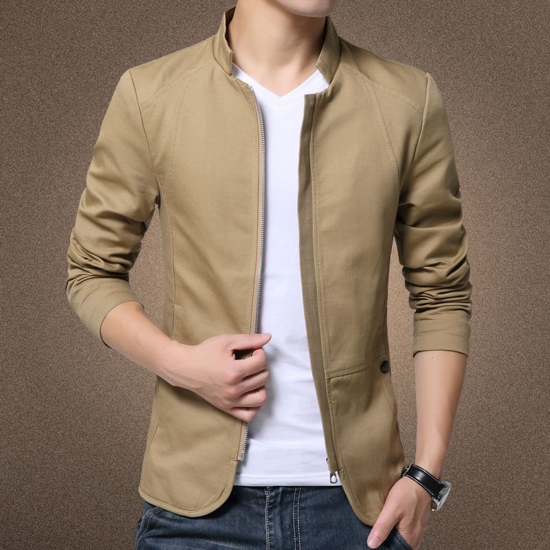 Men's Slim Fit Autumn Jacket Korean Style Polyester Khaki XXXXL โ image 5