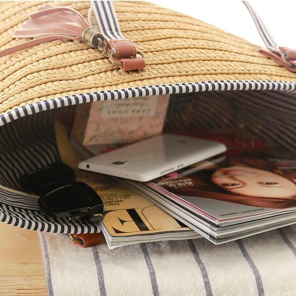 Simple Fashion Woven Straw Bag Beach Tote Bag Summer Handbag for Women Travel — image 5