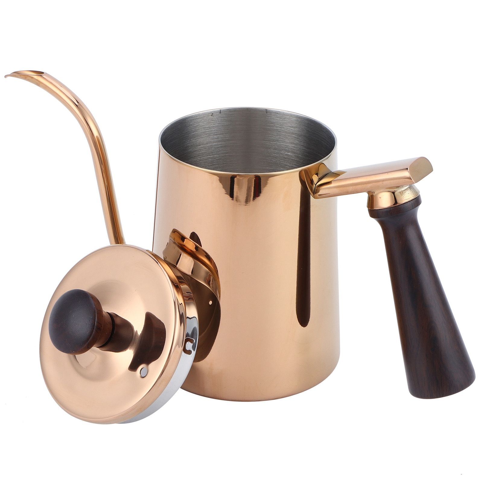 700ml Coffee Kettle 304 Stainless Steel Gooseneck Spout Coffee Drip Pot with Wooden HandleLong Spout‑Rose Gold — image 5