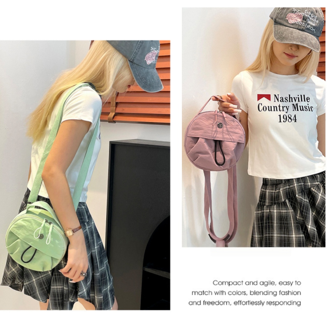 Brown Fashionable Round Crossbody Bag with Water-Resistant Nylon and Multi-Pocket Design for Daily Travel Lightweight Hands-Free Storage Solution for Local โ image 2