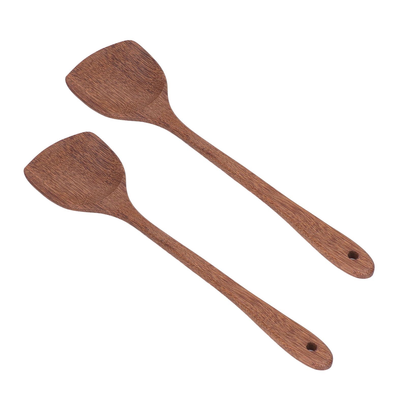 2pcs Wooden Spatula Household Hanging Long Handle Flat Wooden Spatula for Mixing and Turning38.5cm / 15.2in โ image 2