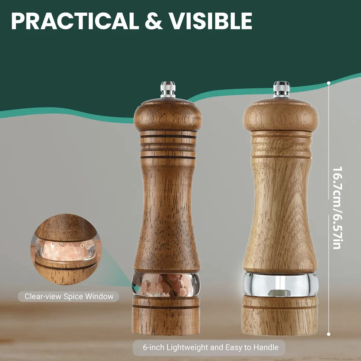 Wood Pepper Grinder Manual Ceramic Core Acrylic Transparent Salt Spice Mill Set - Antique Colour โ image 4