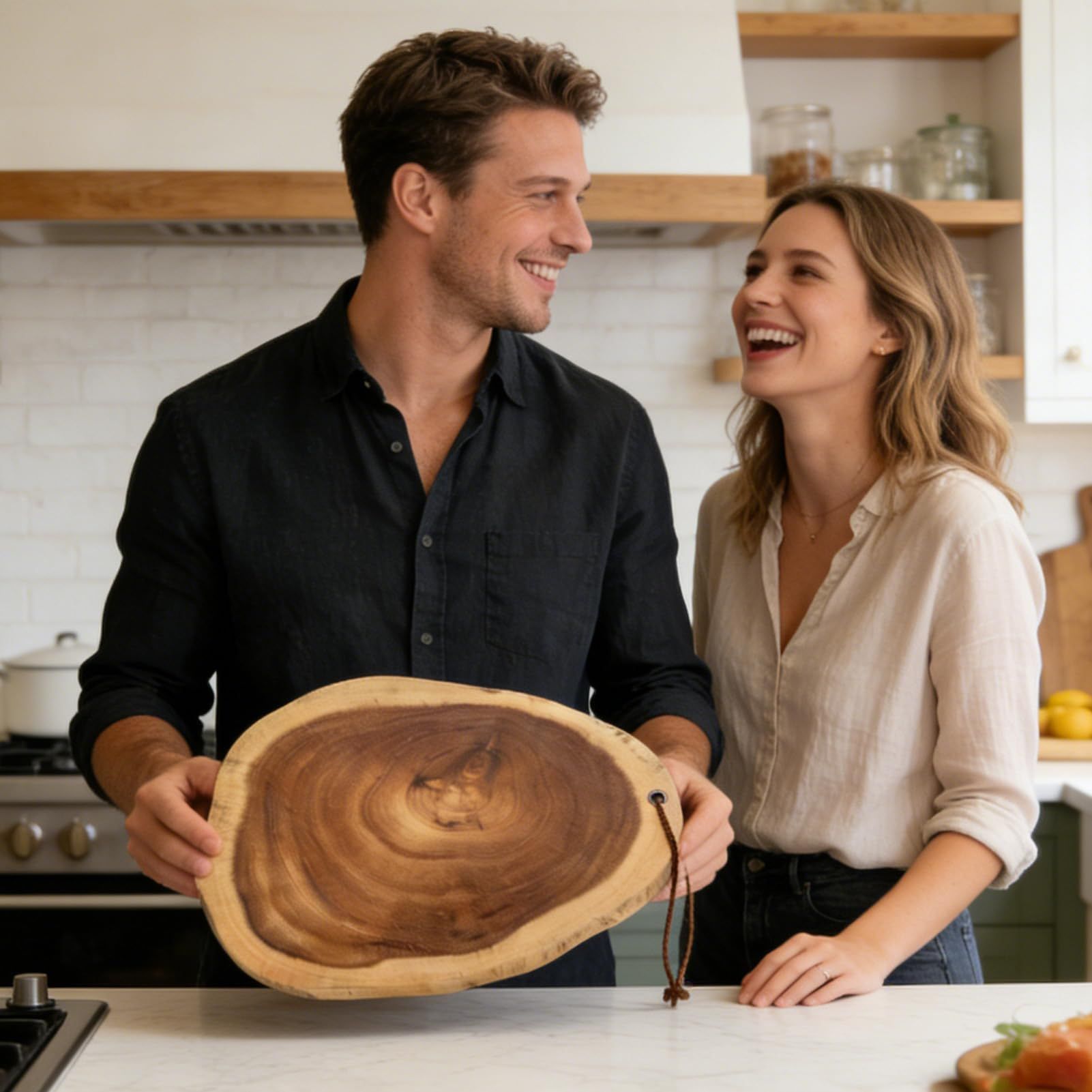 Acacia Wood Cutting Board - Rural Wood Cutting Board, Durable Cutting Board, Kitchen, Meat, Cheese, and Entertainment Tray,(Diameter 23-28CM) — image 2