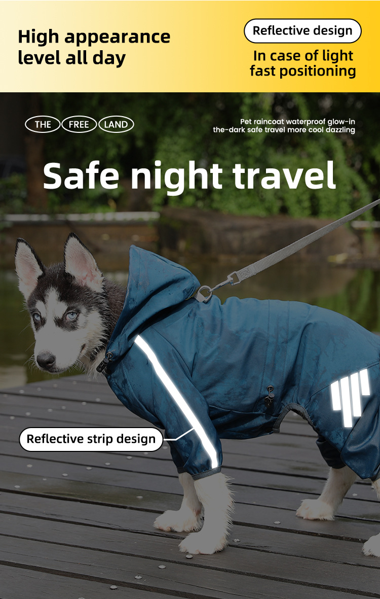 S Blue And Gray Trim Waterproof Four-Legged Dog Raincoat with Leash Hole for Small Breeds โ image 5