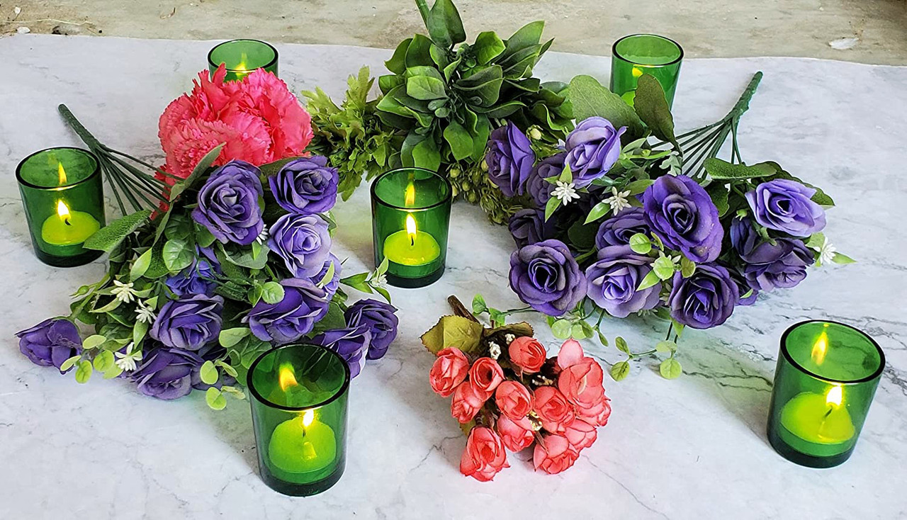 40 Bulk Pack Green Glass Votive Candle Holders Table Centreoieces Xmas Wedding Anniversary Event Recption Party Function or Home Decor — image 2