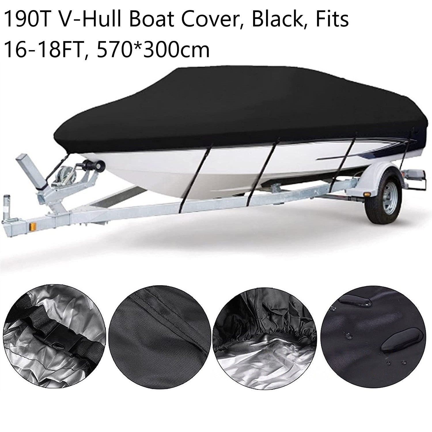 190T Polyester Taffeta V-Hull Boat Cover, Black, 570cm*300cm