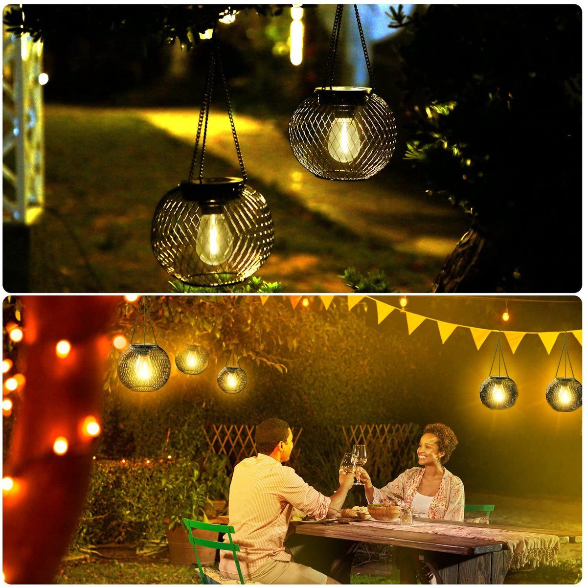 2 Pack Outdoor Solar Lights, Waterproof LED Hanging Lanterns with Warm White Light for Garden, Patio, Halloween and Christmas Decor — image 4