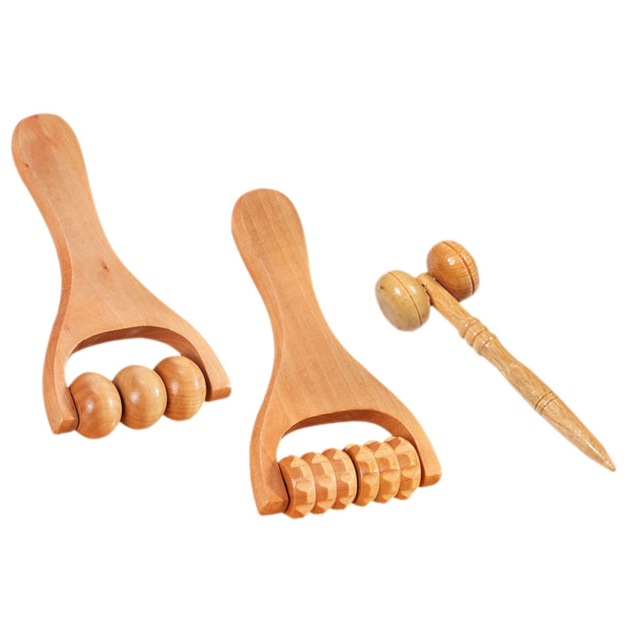 3pcs Massage Hand Roller Massagers for Neck Wooden Massager Tool Massage Stick Roller Compact Shoulder Massager Wooden