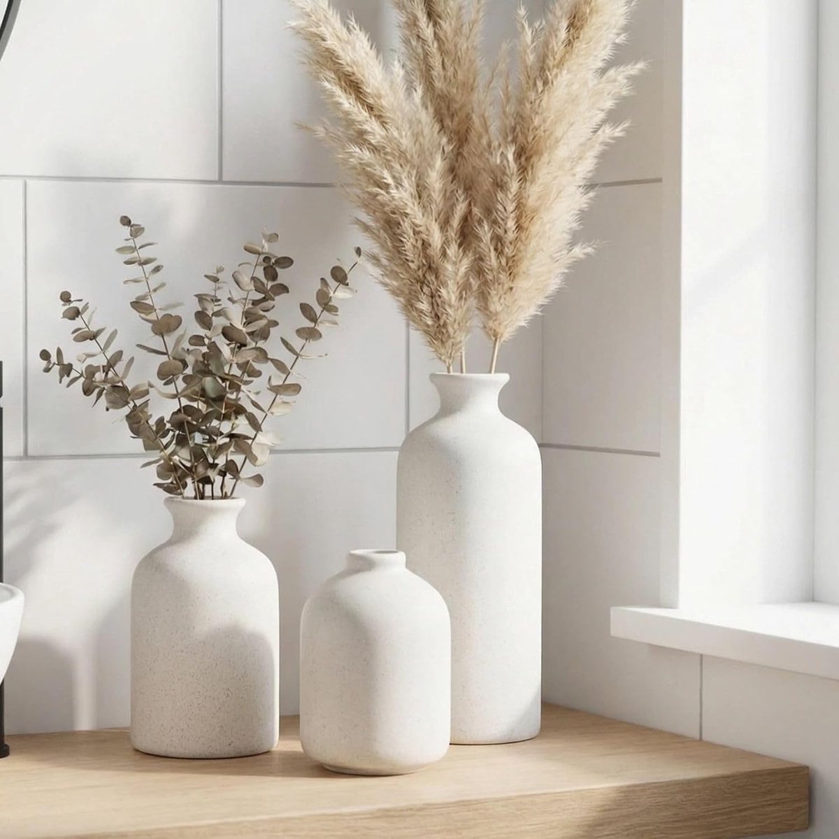 Ceramic vase set - Modern home decor vases - Suitable for bookshelves, living rooms, bedrooms, dining table decoration, gifts and small flower arrangements (3 — image 2
