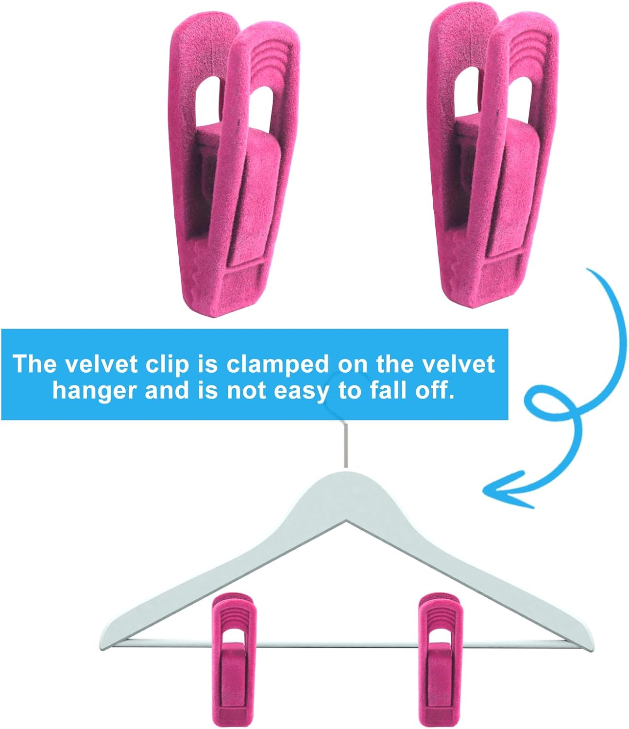 30 Pack Hot Pink Velvet Hanger Clips, Strong Hanger Clips Perfect for Organizing Skirts/Pants/Thin Felt Hangers โ image 4