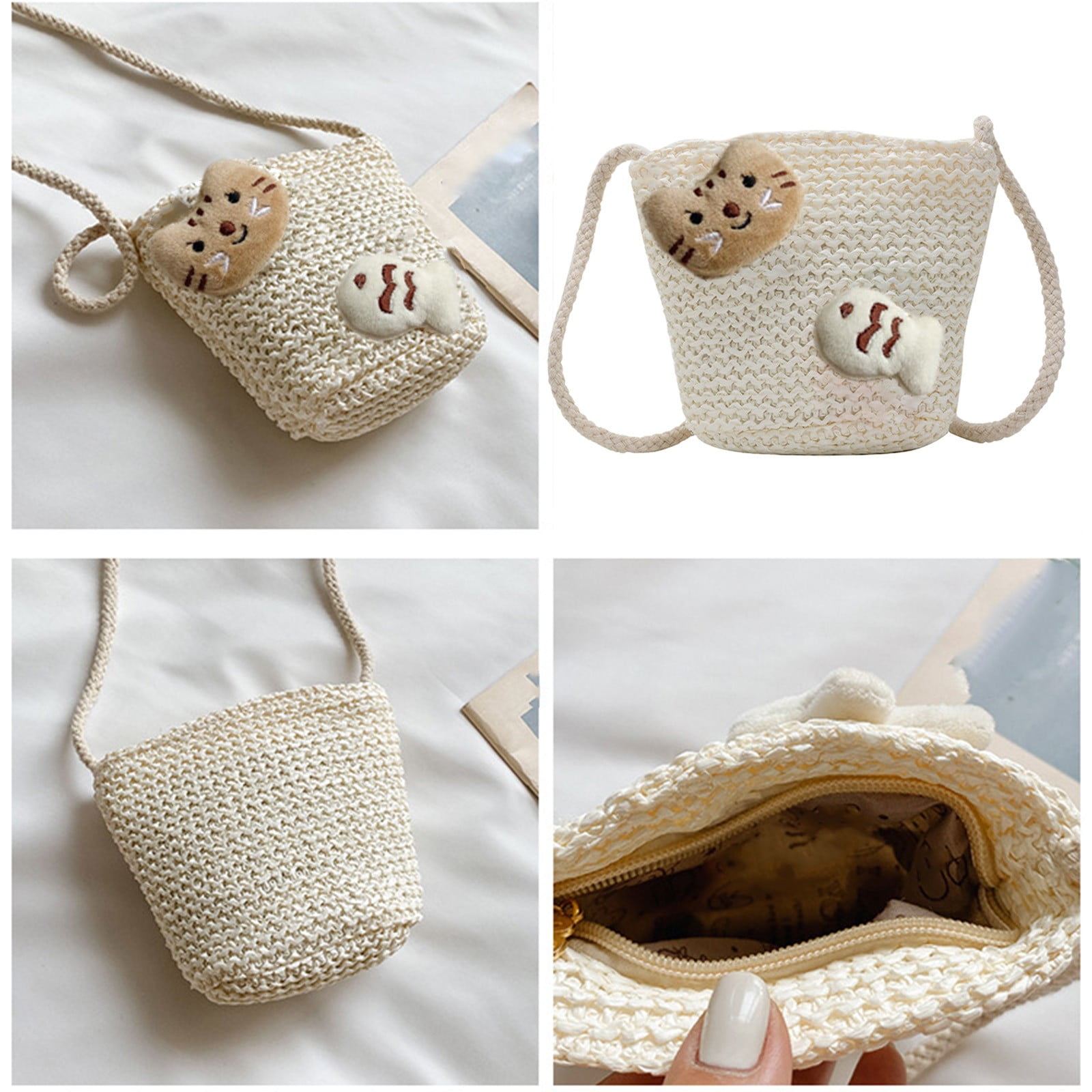 Girls Knitting Bag Straw Handbags for Summer Crossbody Bag Kids Wallet Girls Purse Straw Bag Beach Tote Bag Little Girl Cross Body Purses Summer Beach Bag D — image 4
