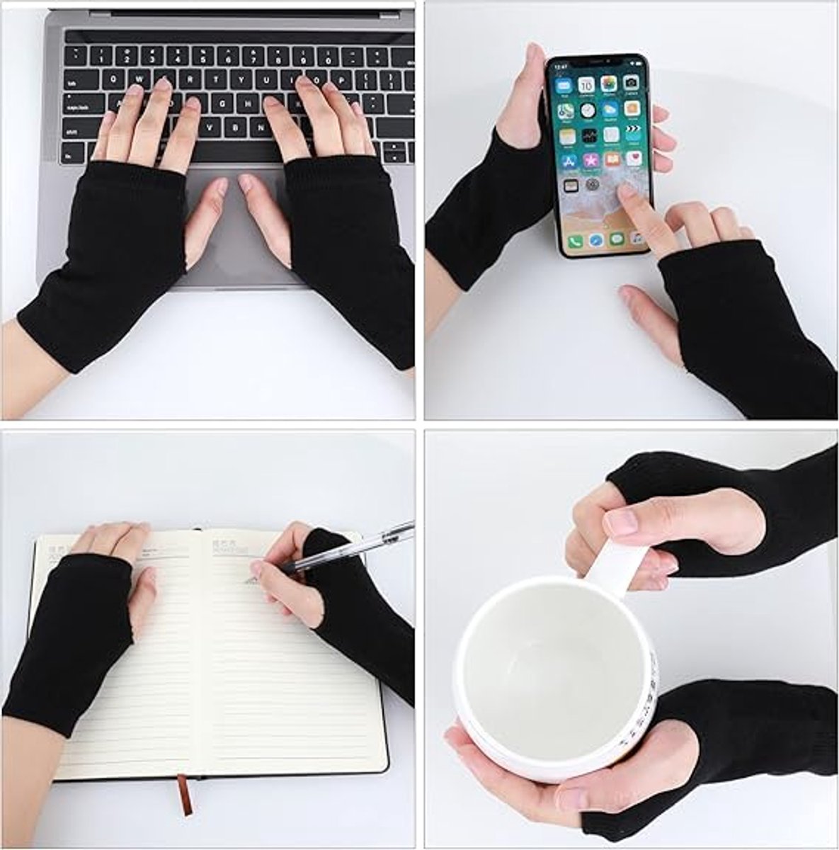 2 pairs - Gloves - Fingerless half-finger gloves - Warm fingerless gloves - Warm gloves - Half-finger gloves - Knitted gloves - with thumbhole - Winter gloves — image 2