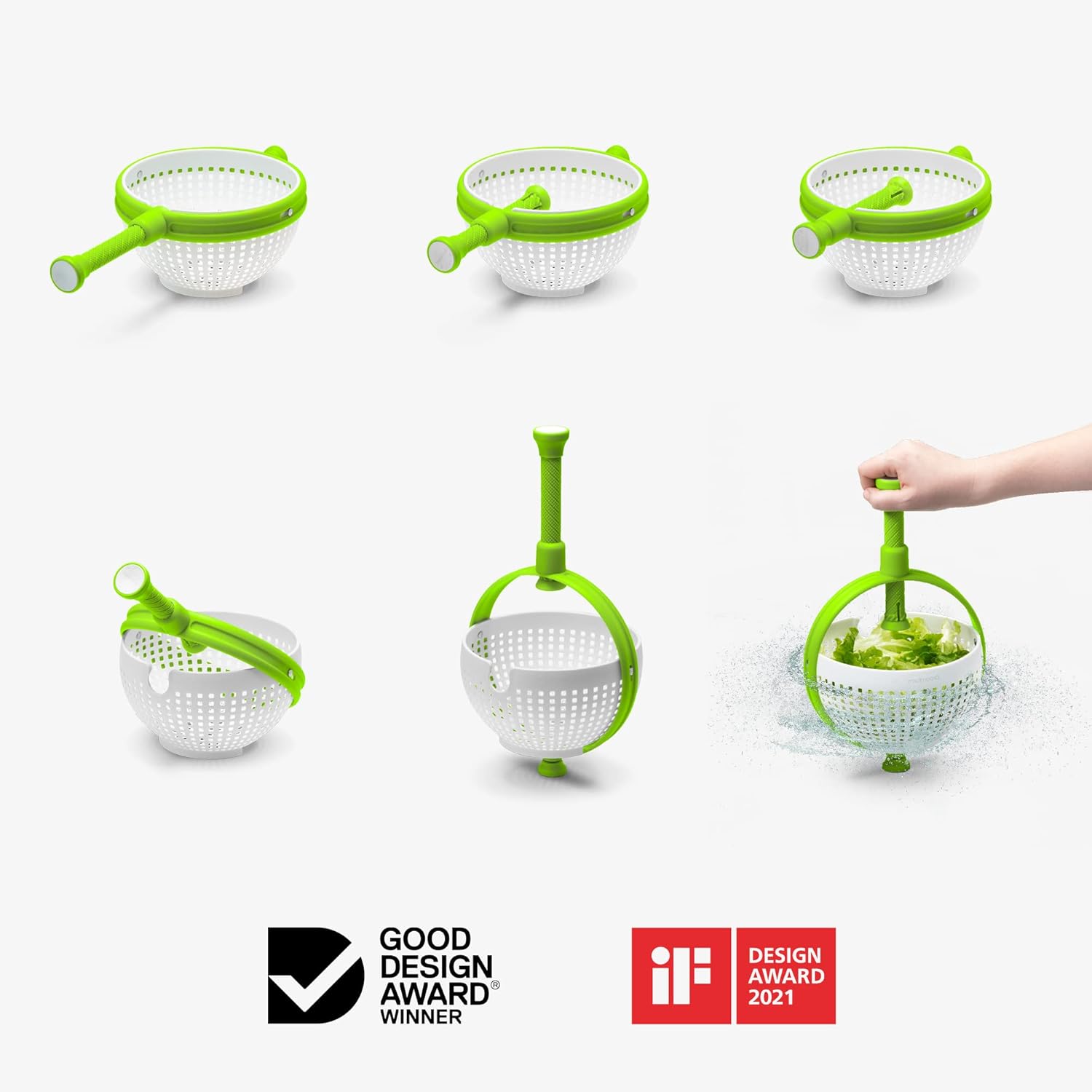 Spina 2-In-1 Easy-To-Use, Collapsible Salad Spinner & Straining Colander for Salad, Fruit, Vegetable, Lettuce - White/Green — image 6