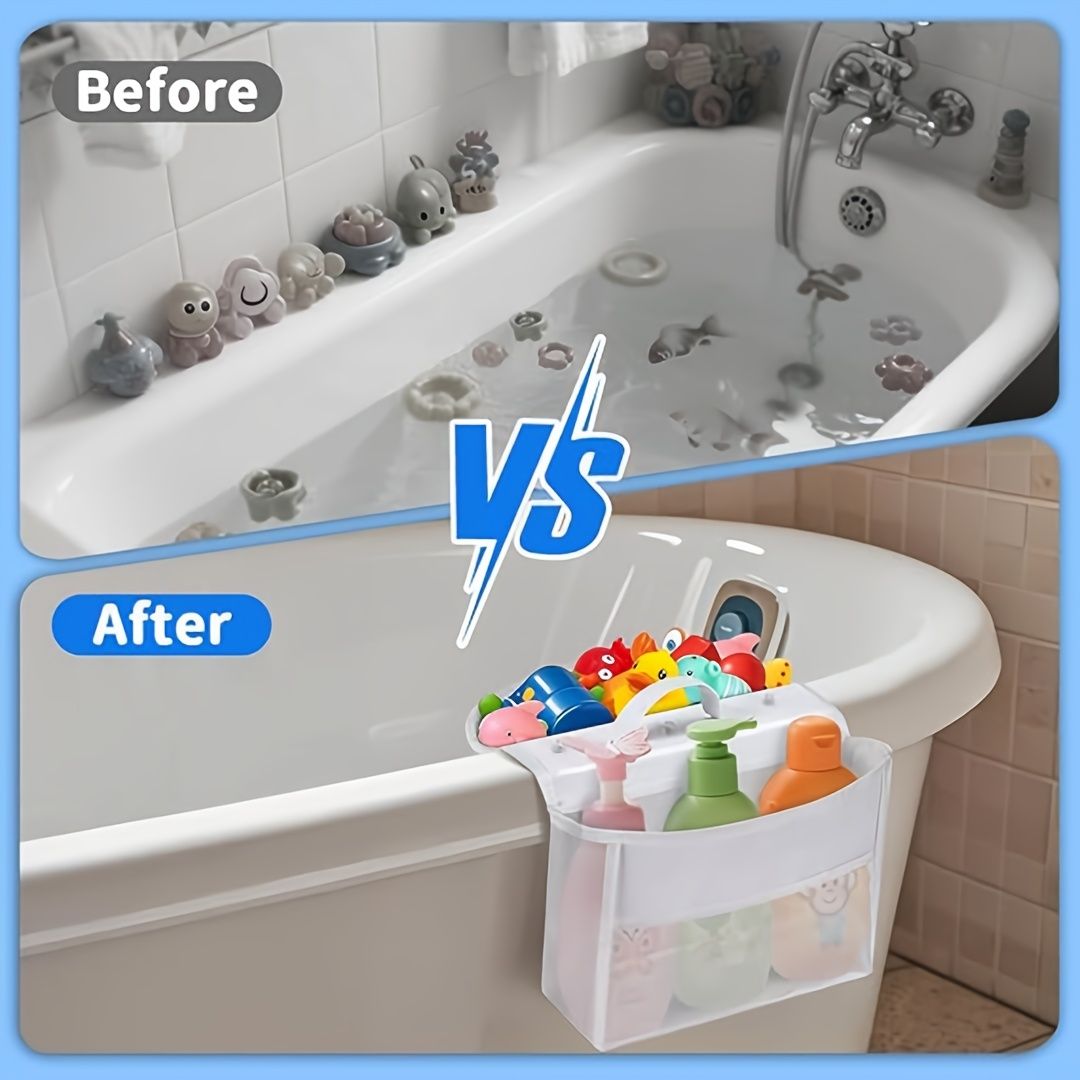 Bathtub Hanging Storage Bag, Quick Dry Breathable Nylon Mesh Pouch, Zippered Bath Item Organizer for Bathroom, White โ image 5