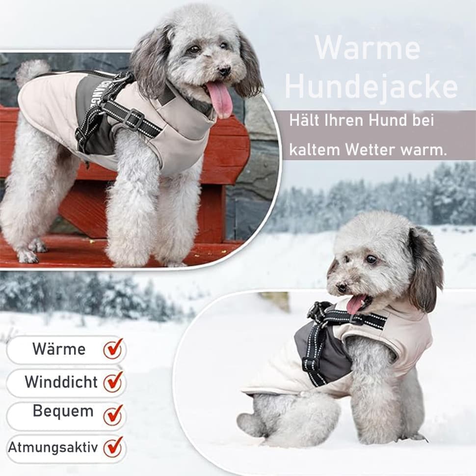 Warm Soft Winter Dog Vest Jacket with Stand Collar, Windproof Waterproof, Multiple Colors, Sizes S to XL XXL, Beige — image 3
