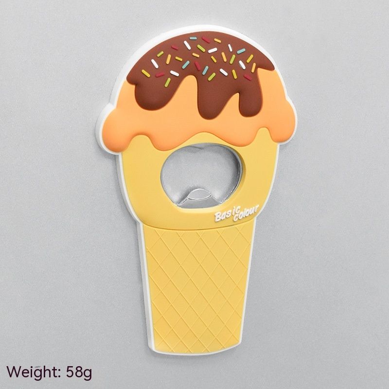 3PCS Refrigerator Magnet Silicone Metal Bottle Opener for Coke Bartender Kitchen Barware Metal Novelty Cute Fun Shape (Ice Cream) — image 2