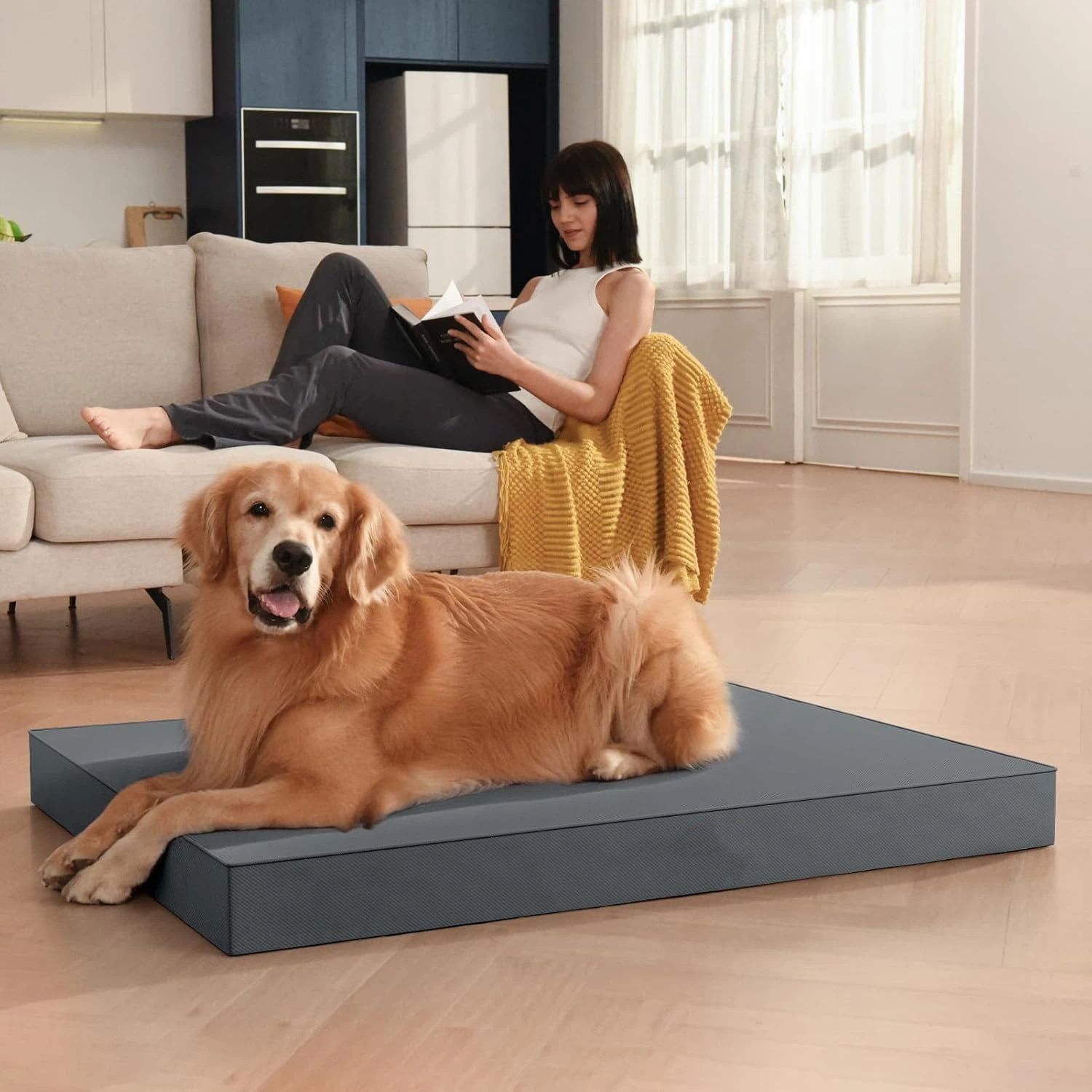 Dog Bed Cover,Waterproof Tough Plastic DIY Pet Bed Cover,Non Stick Hair Easy to Clean Rectangular Fillable Dog Bed Covers with Zipper(Light Grey,48" L x 36" — image 5