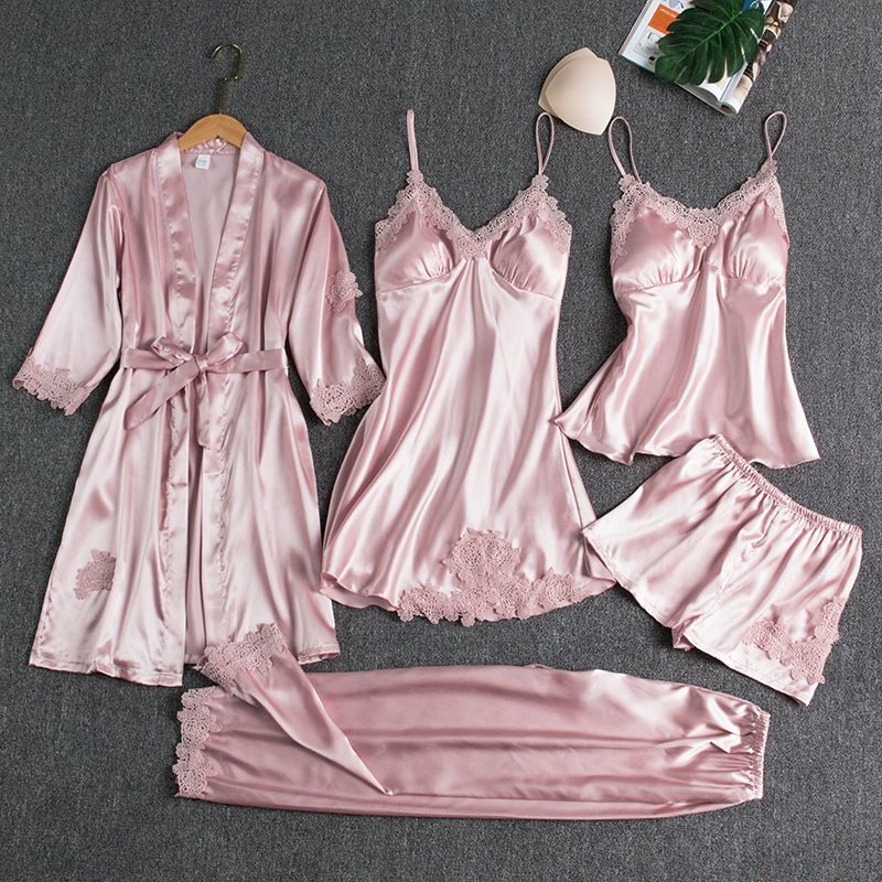 Women Sleepwear Set Long Sleeve Ice Silk M โ image 5