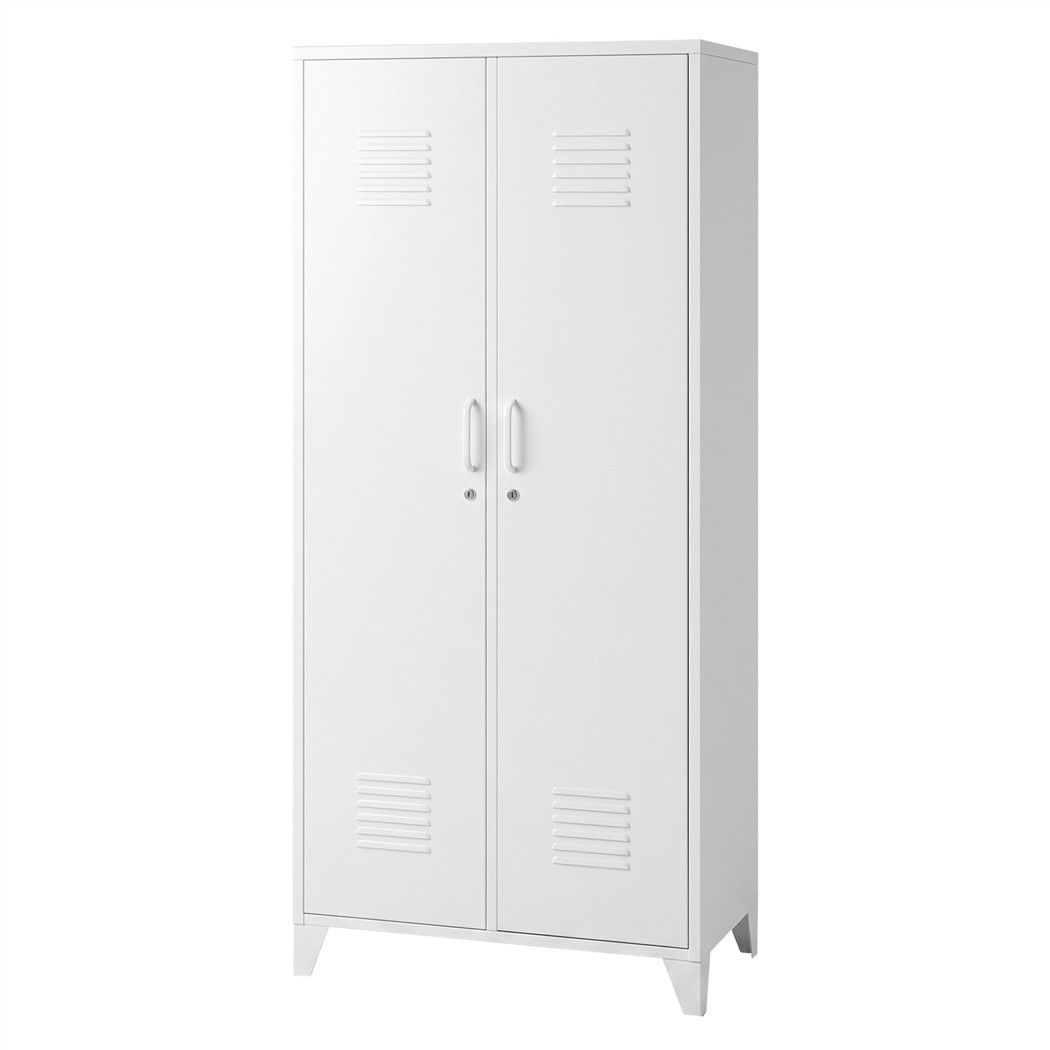 Artiss 2-Door Wardrobe Lockable Cabinet Storage Closet Hanging Rail Adjustable Shelves Cream White โ image 5