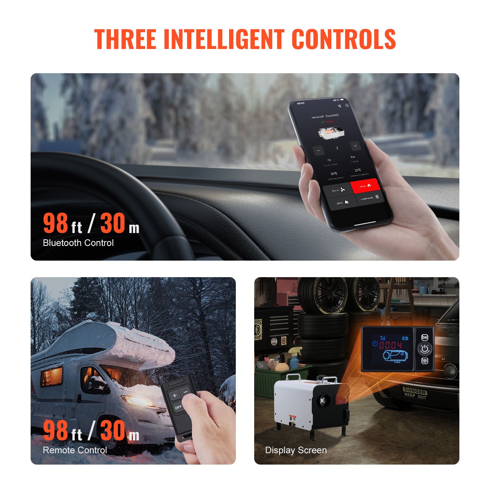 8KW Diesel Heater, 12V/24V All in One Diesel Air Heater, with Bluetooth APP Control, Remote Control and Display Screen, CO Alarm, Fast Heating Portable Diesel — image 6