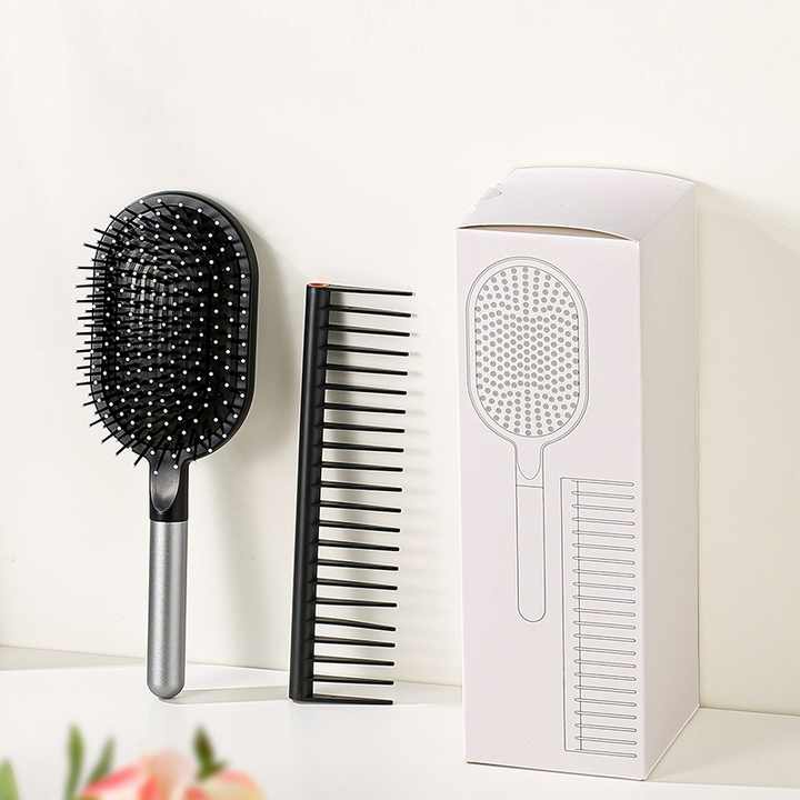 Blue Air Cushion Massage Paddle Brush & Wide Tooth Comb Set - Gentle Detangling for All Hair Types — image 3