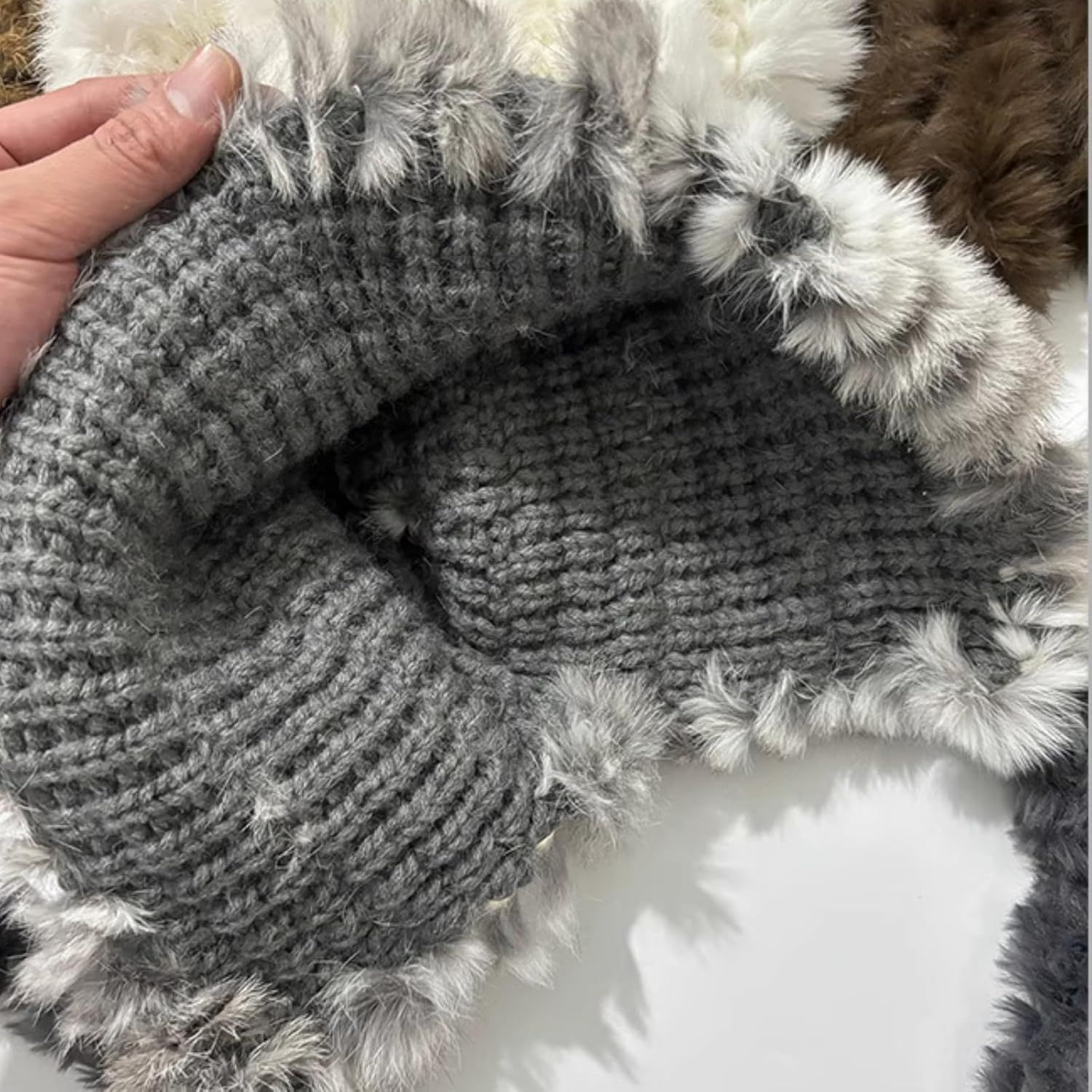 Women's Thick Rabbit Fur Knit Beanie Hat with Nordic Braids for Winter Warm, Ear Protection Thermal Headwear — image 6