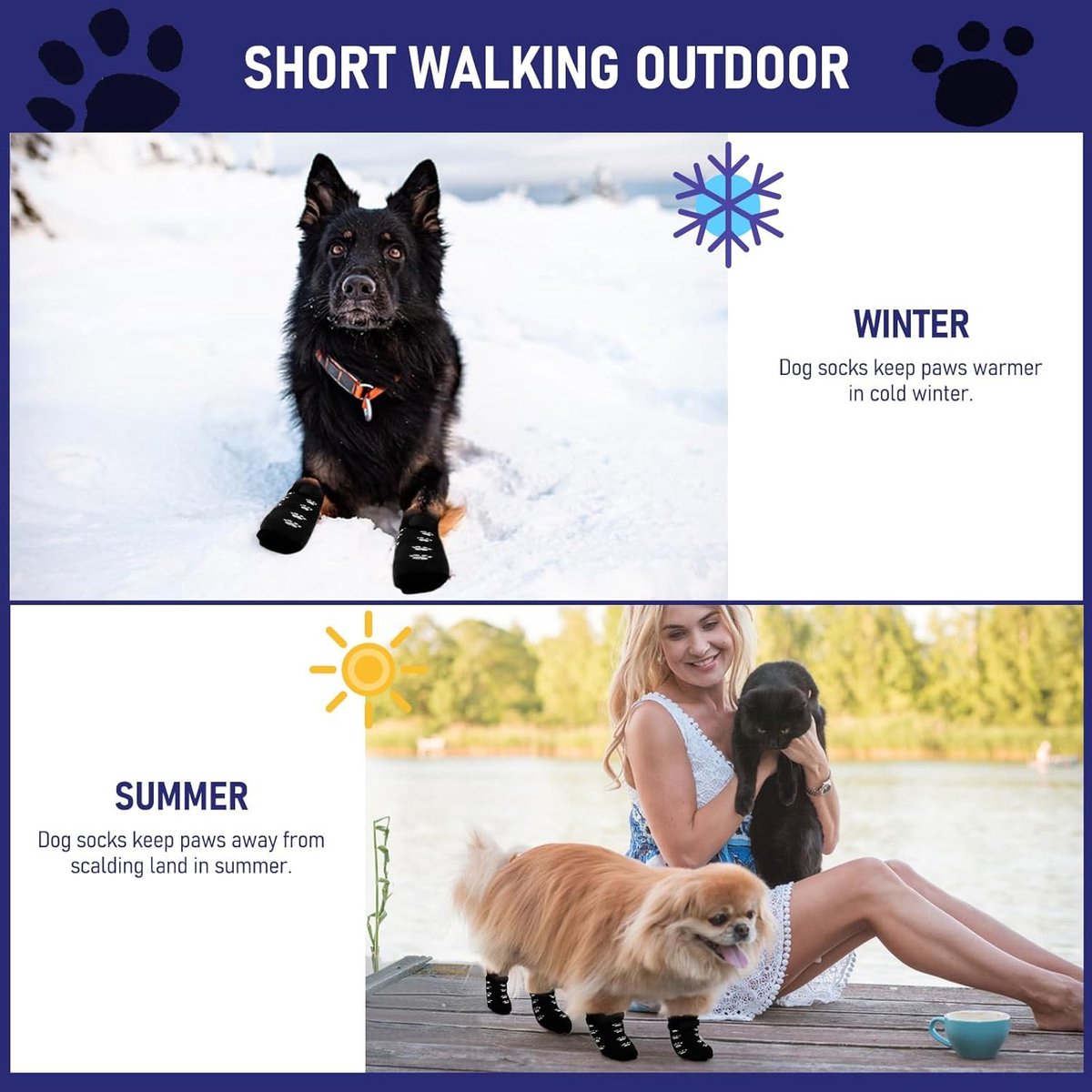 4-piece set of non-slip dog socks - Dog socks with adjustable shoulder straps - Cotton dog socks suitable for small and large dogs - Waterproof - Non-slip — image 4