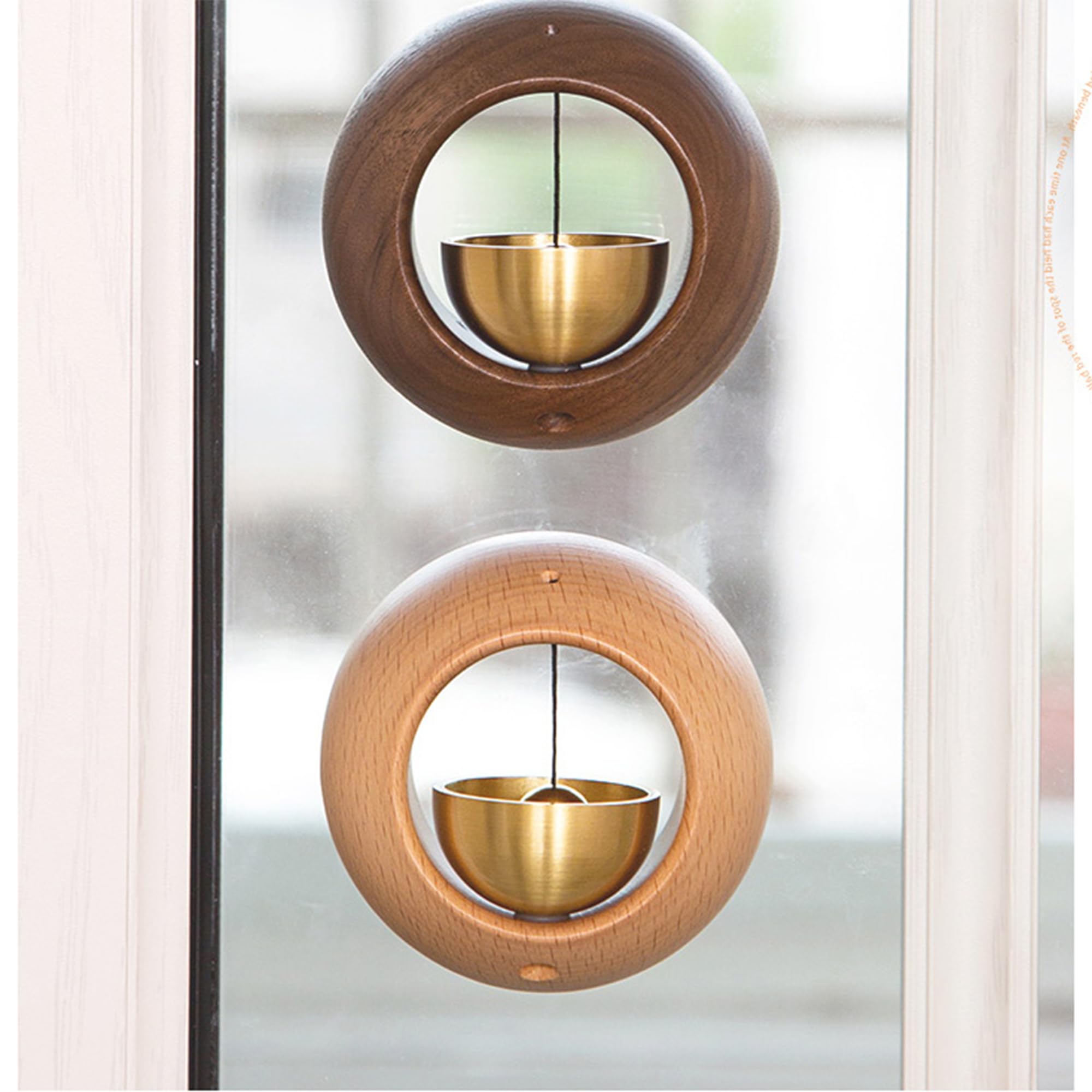 1 Piece Vintage Wooden Door Bell with Copper Chime and Magnetic Mount for Entryways and Bedrooms, Walnut Round Design — image 4