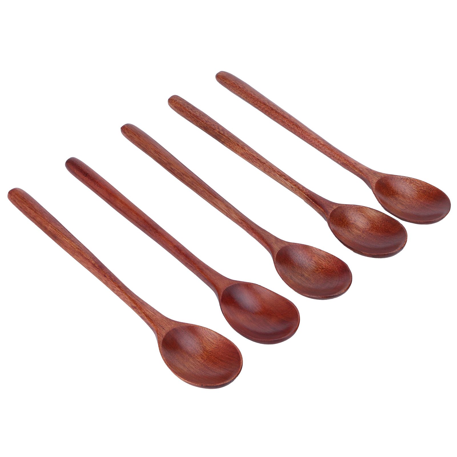 5PCS Wooden Spoon with Long Handle Soup Spoon for Barbecue Camping Party Home KitchenPaint Color — image 3