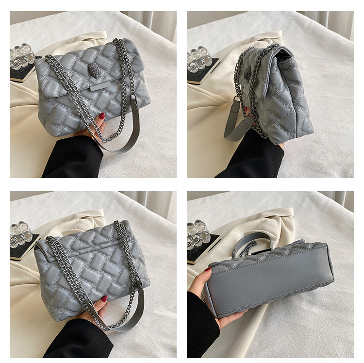 White Chic Quilted Crossbody Bag for Women - PU Leather Diamond Pattern Chain Strap Shoulder Purse with Elegant Clasp โ image 3
