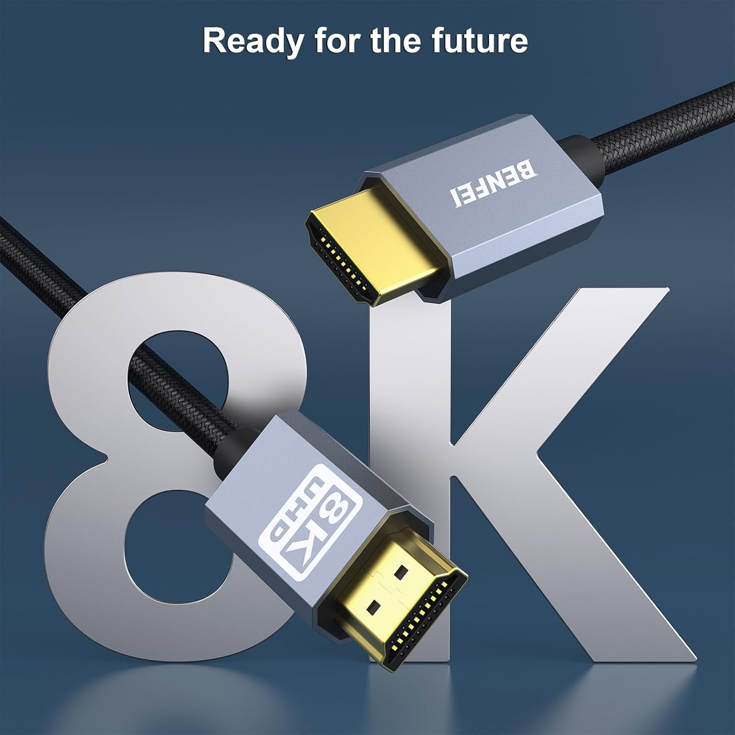 BENFEI 358GY-1M 8K V2.1 HDMI Male to HDMI Male Cable, Aluminum Shell Nylon Braided Certified Ultra High Speed 1M โ image 2