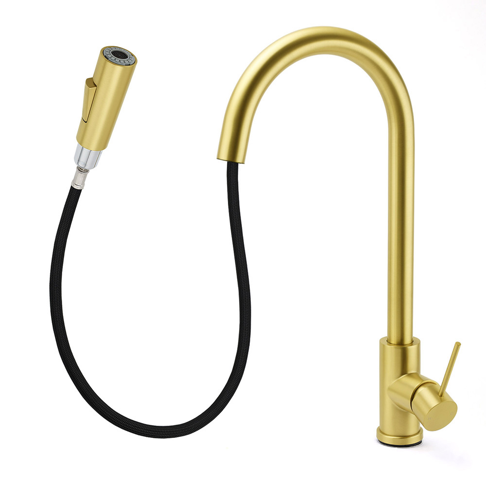 WELS Brushed Gold Pull Out Kitchen Sink Tap Basin Mixer Faucet 2 Modes Spout Set — image 2