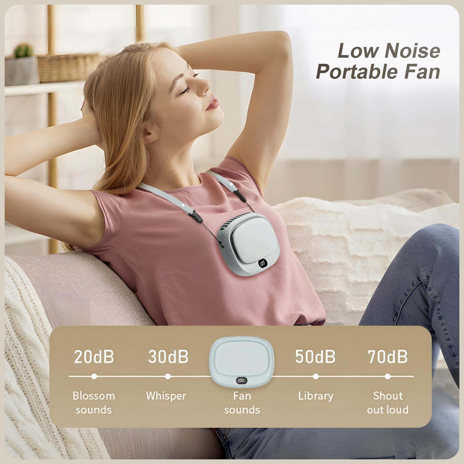 Portable Neck Fan with 5 Speeds – Rechargeable USB Mini Fan for Outdoor Travel, Work & Camping – Silent Personal Cooling Fan (Blue) — image 3