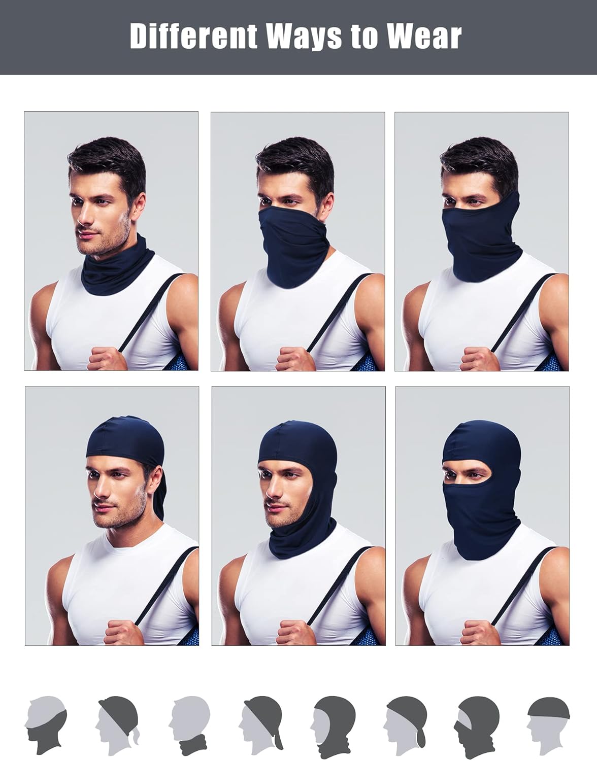 9 Pieces Balaclava Full Face Mask UV Sun Protection Face Cover Summer Cooling Neck Gaiter Breathable Windproof Hood (Black, Gray, Navy Blue), One Size — image 4