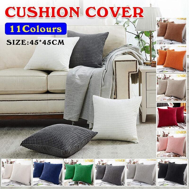 45X45 Plain Solid Colour Cushion Cover Decorative Pillow Case Home Multicoloured - Blue โ image 2