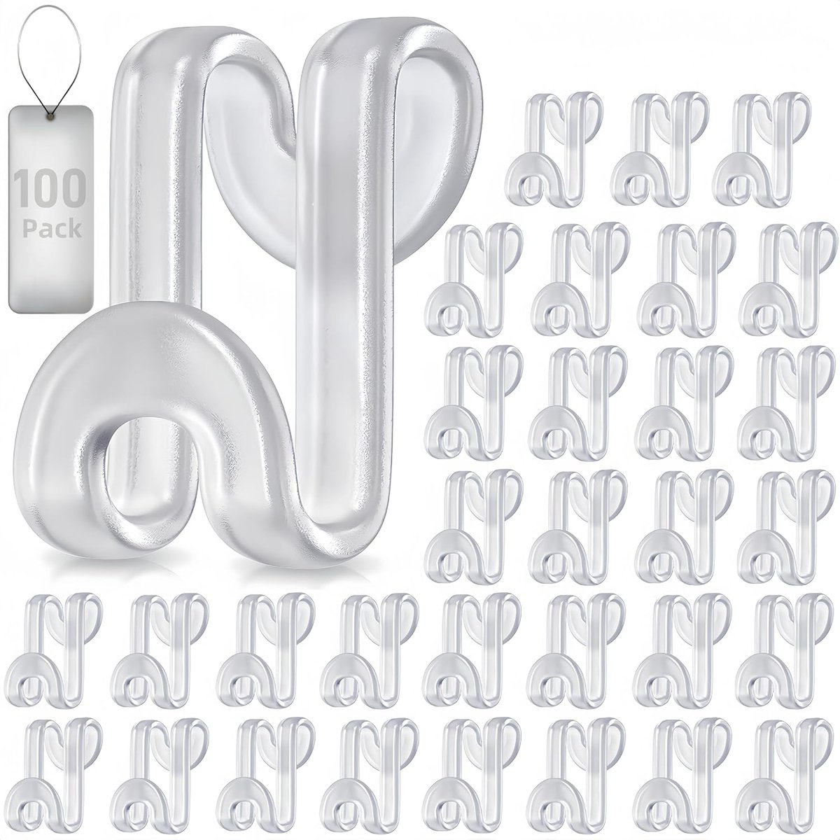 Hanger Hooks | Hooks - S-Hook Hangers - Transparent - 100 Pieces - Coat Hook - Space-Saving Hanger Connector Hooks - Plastic Hanger Connectors - Ideal for