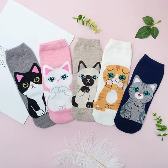 Women's Cute Animal Socks Pack 5 Pairs, Cat Dog Owl Designs in Bright Colors, Soft Breathable Cotton Blend for UK 6-8, Perfect Fun Gift for Christmas — image 2