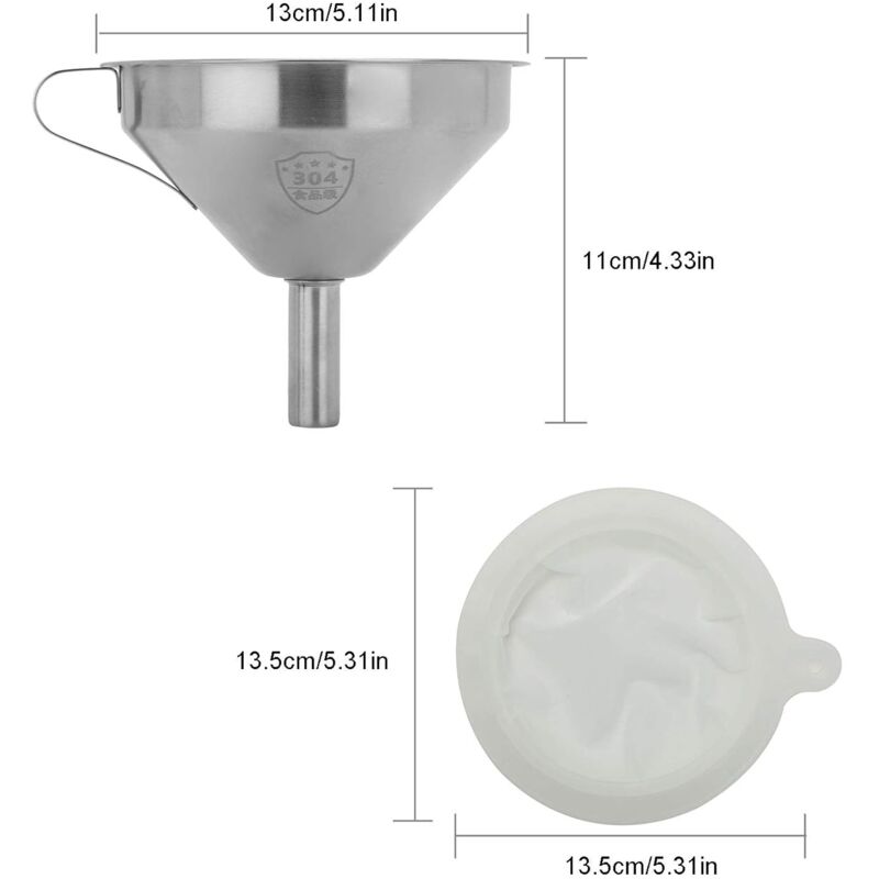 5" Food Grade Stainless Steel Kitchen Funnel With Removable 200 Mesh Filter And Handle Strainer Funnel For Oils, Juice — image 2