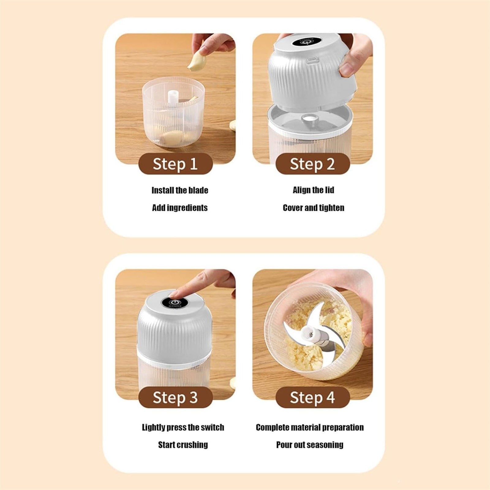 Food Blender, Electric Garlic Chopper Meat Grinder Portable Mini Food Processor Vegetable Masher with Type C Charging Garlic Masher Mincer for Onions Meat โ image 5