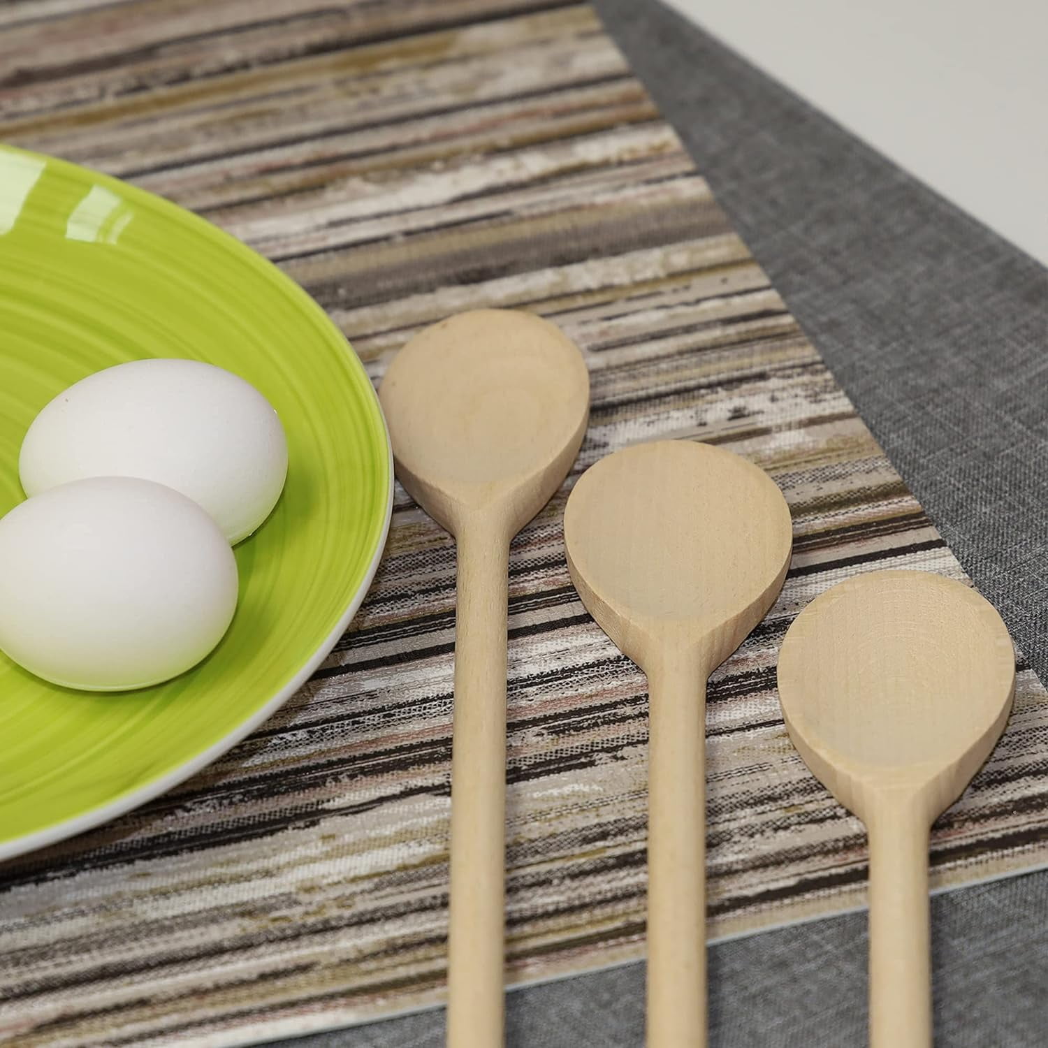 3Pcs 10 Inch Long Wooden Spoons for Cooking - Oval Wood Mixing Spoons for Baking, Cooking, Stirring - Sauce Spoons Brown — image 4