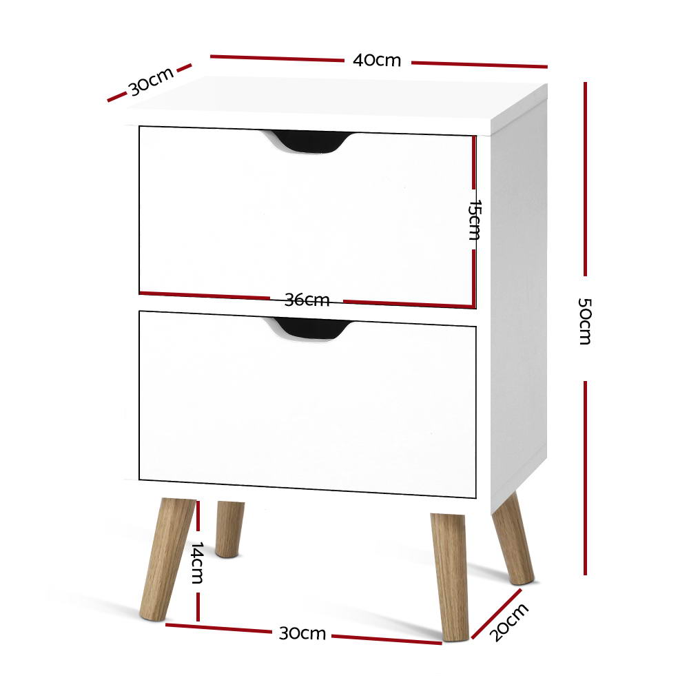 Artiss Bedside Table 2 Drawers - BODEN White โ image 3