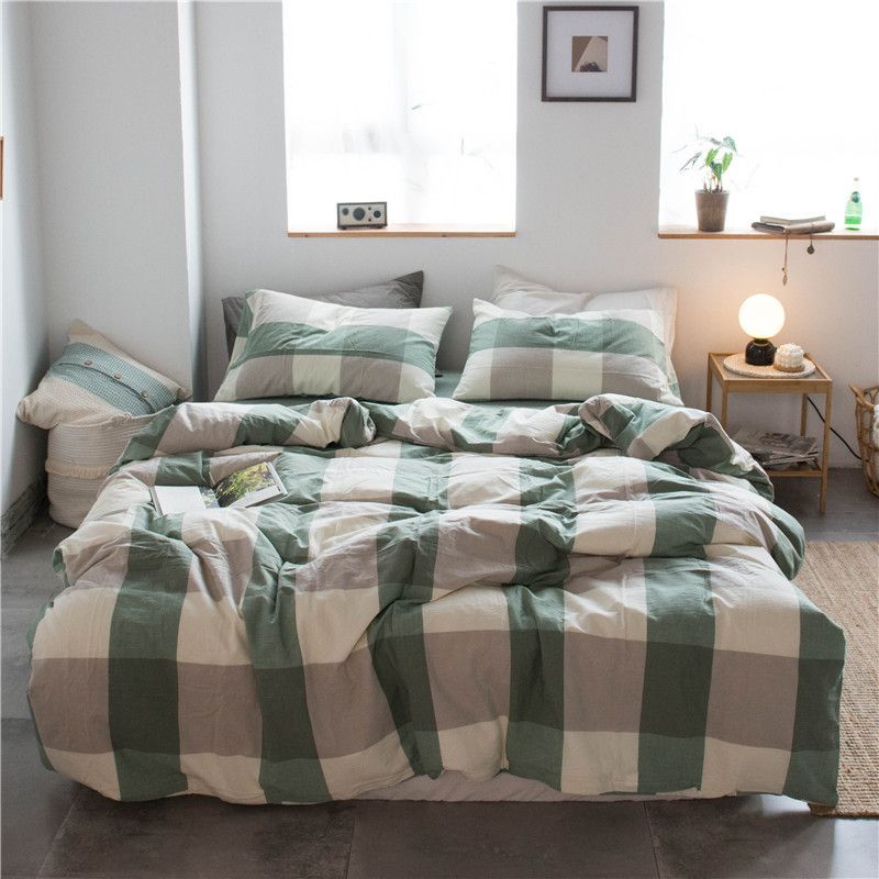 Cotton 4 Piece Set Modern Minimalist White Bed hat kit_1.5m bed-quilt cover 200 × 230cm (four-piece set)