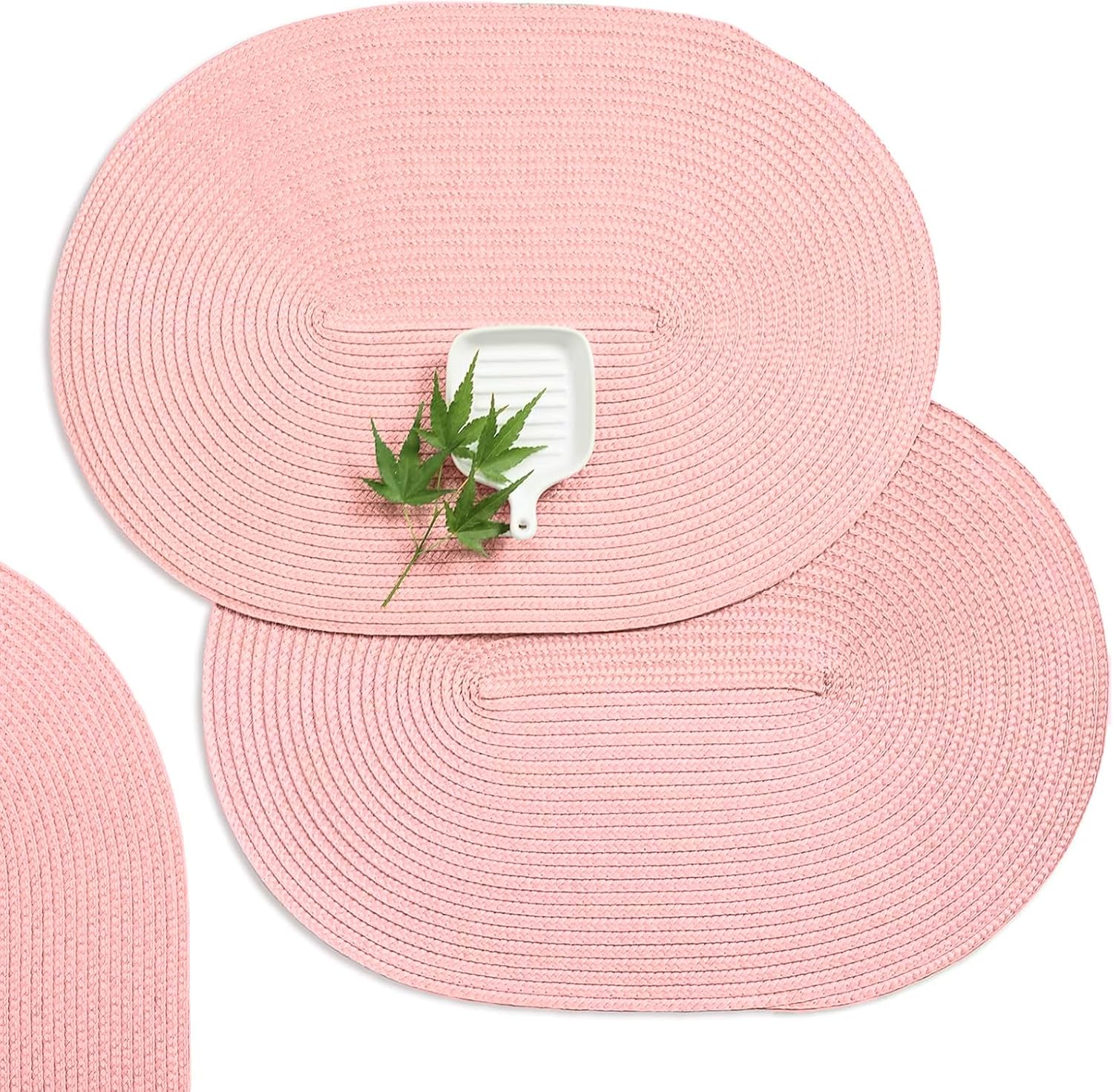 Placemats Set of 6 for Dining Table Washable Woven Non-Slip 18x12 inches Placemat Heat-Resistant Durable Table Mats for Dining Table Easy to Clean(Pink)