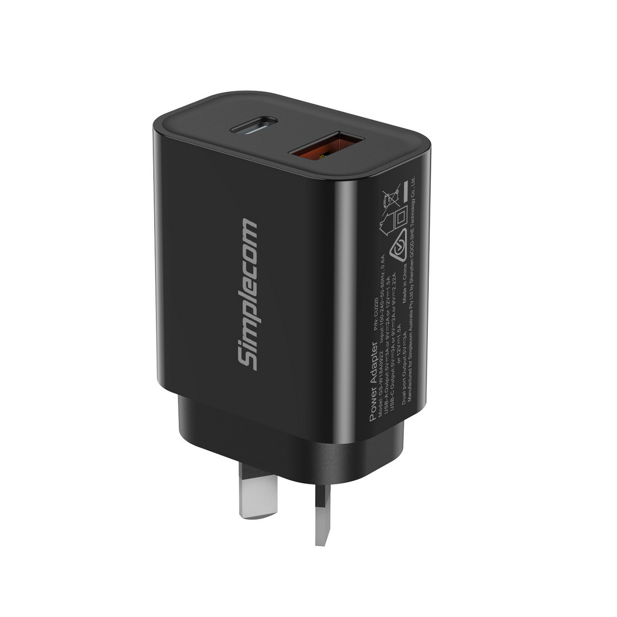 Simplecom CU220 Dual Port PD 20W Fast Wall Charger USB-C + USB-A for Phone Tablet โ image 2