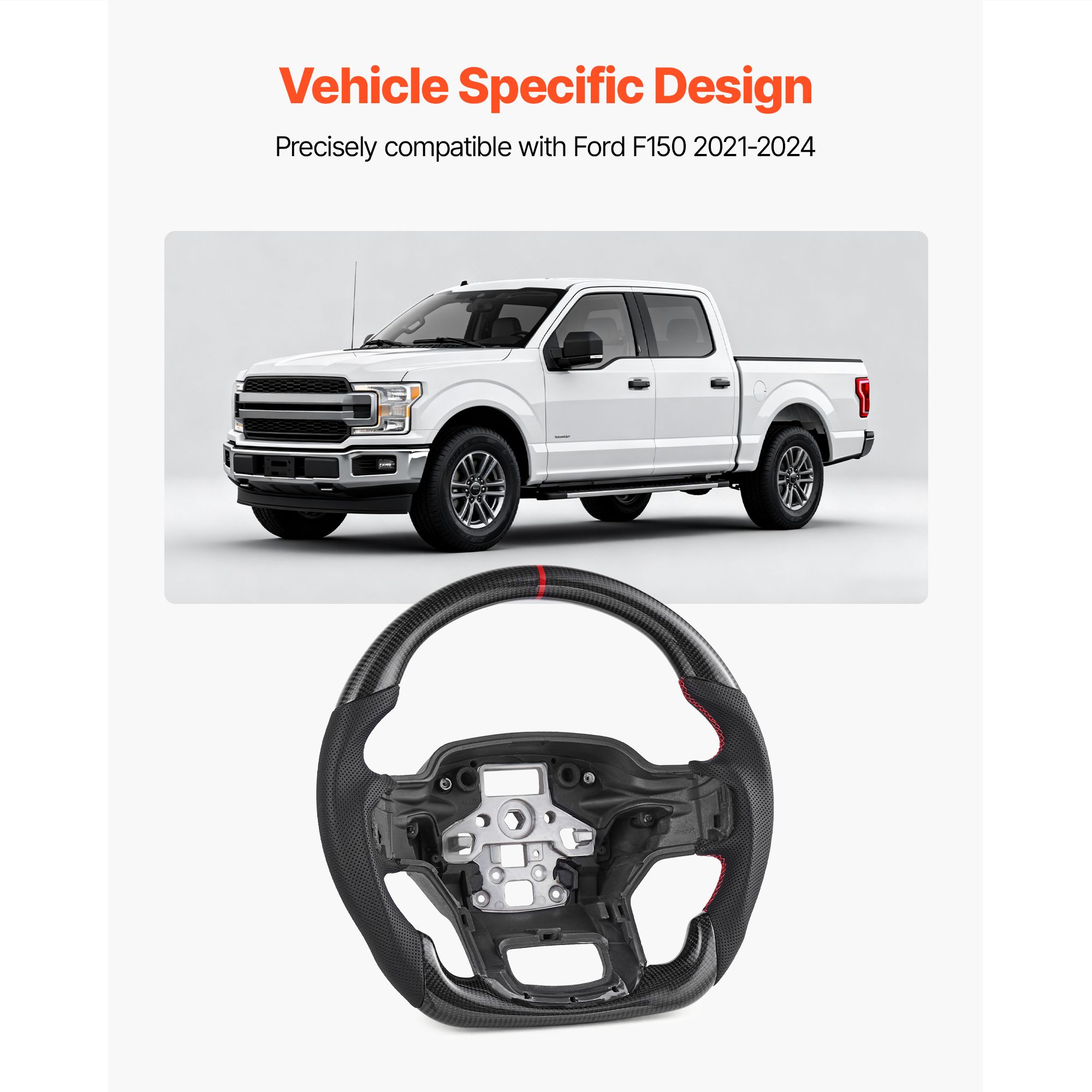 Steering Wheel for 2021-2024 Ford F150, Carbon Fiber Steering Wheel D-Shaped Flat-Bottom, Leather Grip with Non-Slip Texture & Precise Stitching, Accessories โ image 2