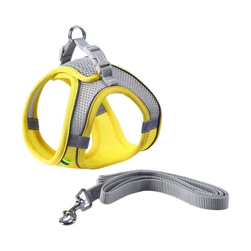 Pet Dog Harness Adjustable Reflective Breathable Outdoor Collars Strap Cat Leash Yellow - M