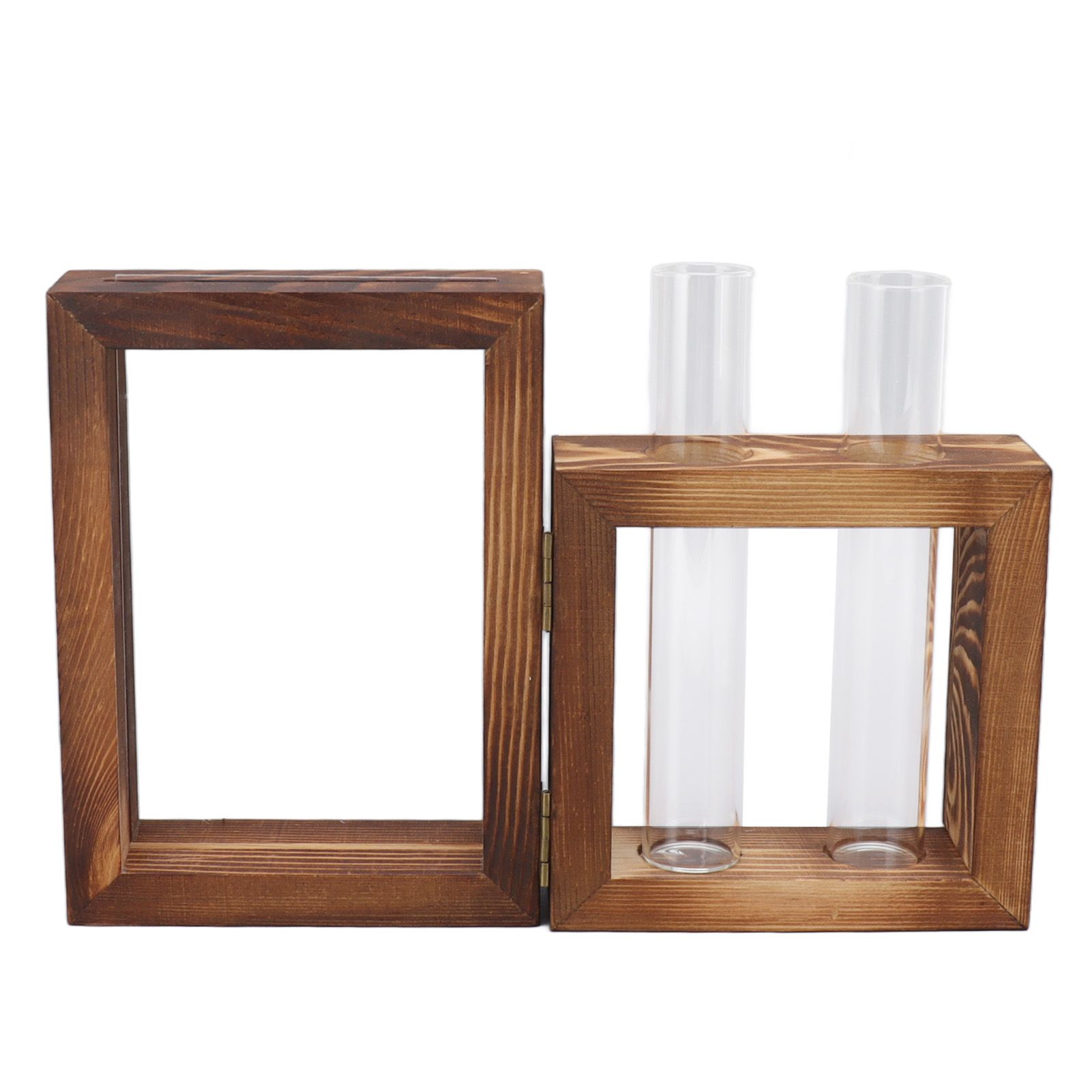Plant Propagation Station Wooden Stand with 2 Glass Test Tubes Wooden Frame Glass Hydroponic Test Tube Vase Flower Pot Table Ornament for Water Planting Flower — image 2