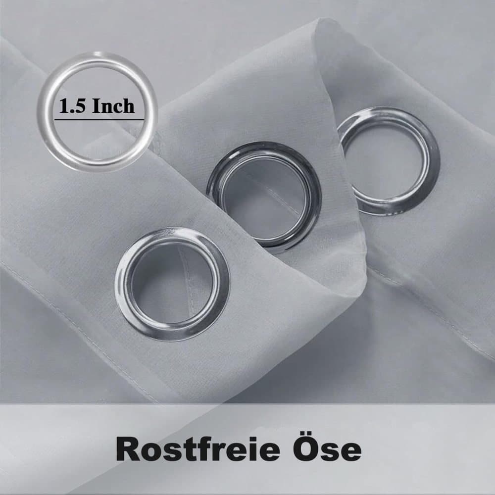1 Pair Water Resistant Sheer Eyelet Curtains for Outdoor, 140x250cm, Gray — image 4
